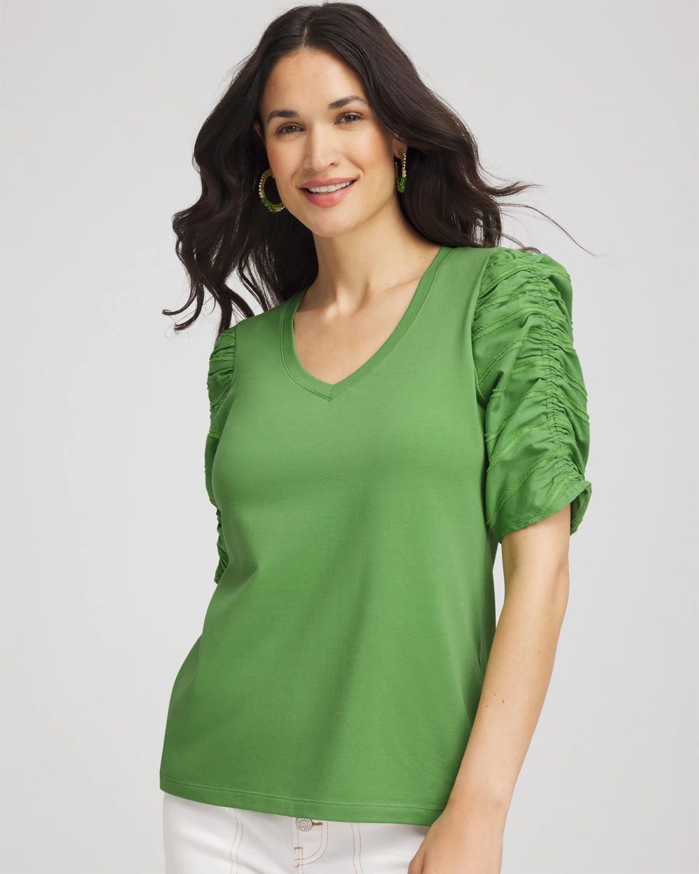 Cotton-Blend Ruched-Sleeve Top | Chico's